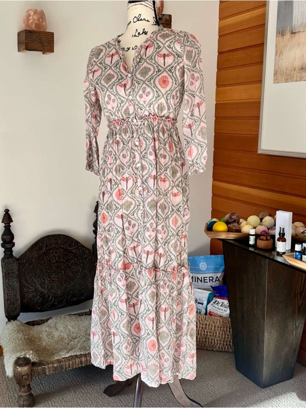 Hand Block Print Cotton Tiered Maxi Dress
